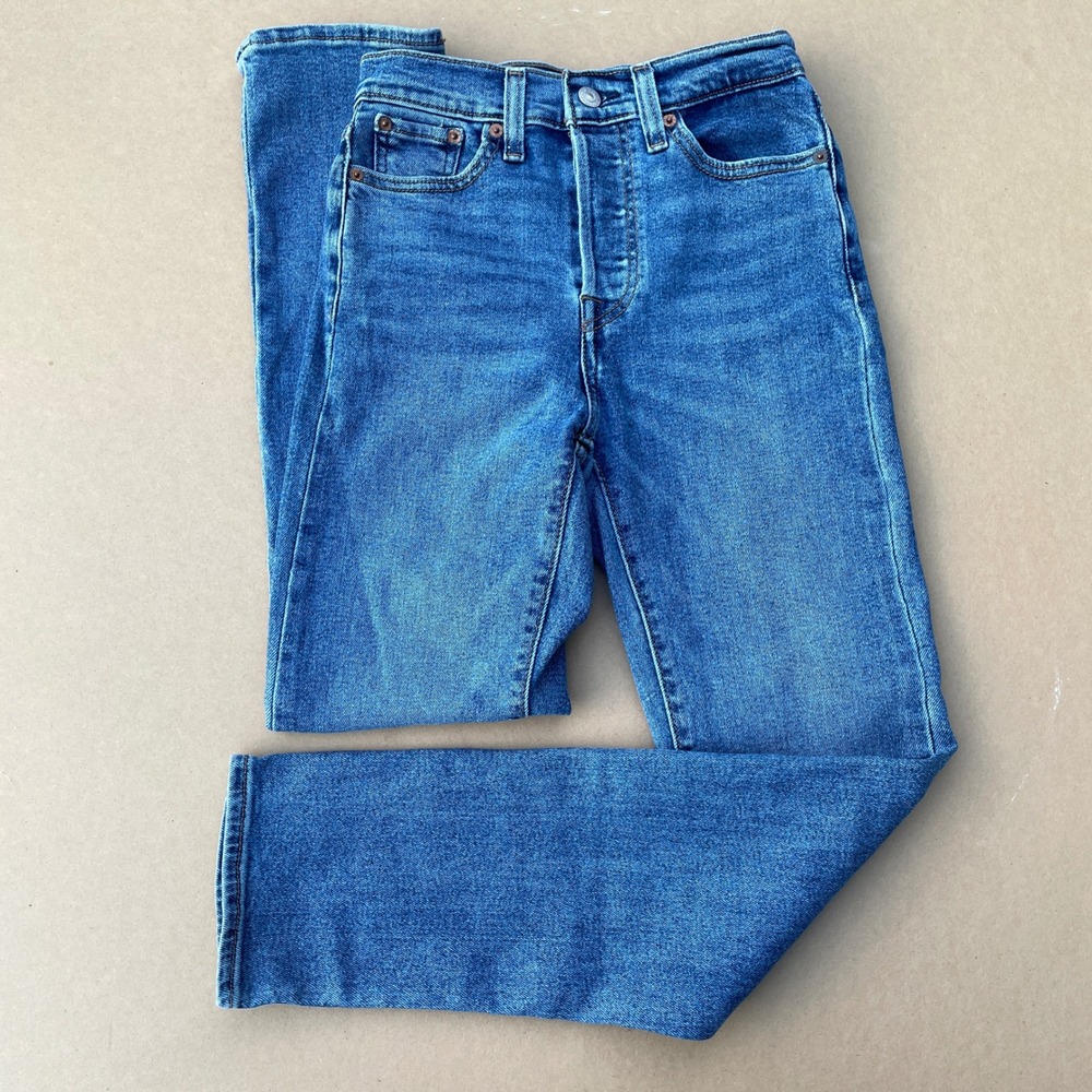 Levi's Wedgie Straight Jeans Women 24 Blue Casual High Rise Button Fly 3514